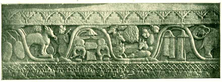 Fig. 11. — The Split Rock. Gambling Scene From The Bharahat Tope.
