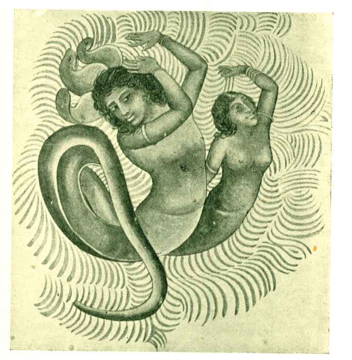 Fig. 41 Naga Mermaids In Water. [From Burgess and Grünwedel's Buddhist Art in India.]
